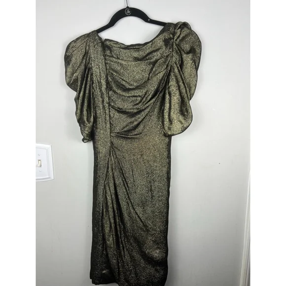 slim fit dress slacks A-LINE SLEEVELESS LAME PLEATING DRESS J. Mendel